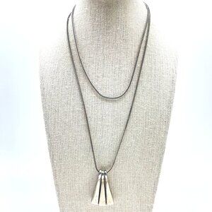 Pendant Necklace Silver Tone Triple Wedge Modernist Classic Career Geometric
